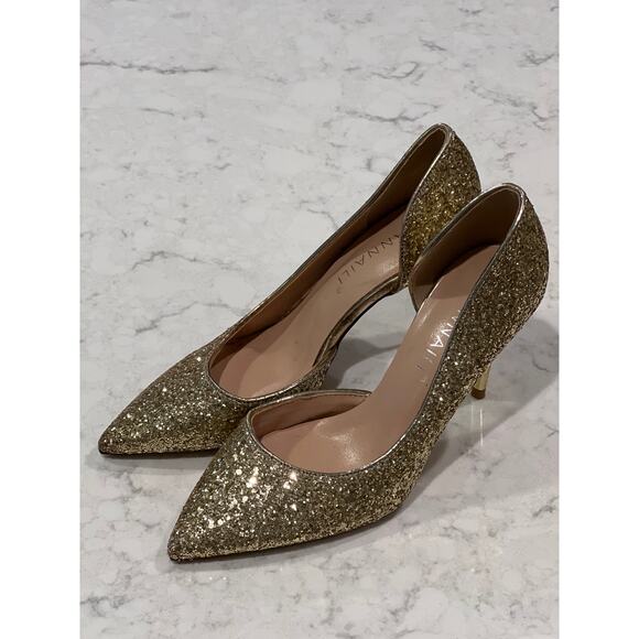 Annaili Women’s Glitters Sparkly D'Orsay Pump Stiletto Heels Size 5.5 Gold Fairy - Picture 2 of 5